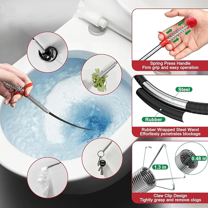 Upgraded Drain Snake, 76 inch Hair Drain Clog Remover Tool ， Sink Snake Drain Clog Remover for Sewer Kitchen Bathroom
