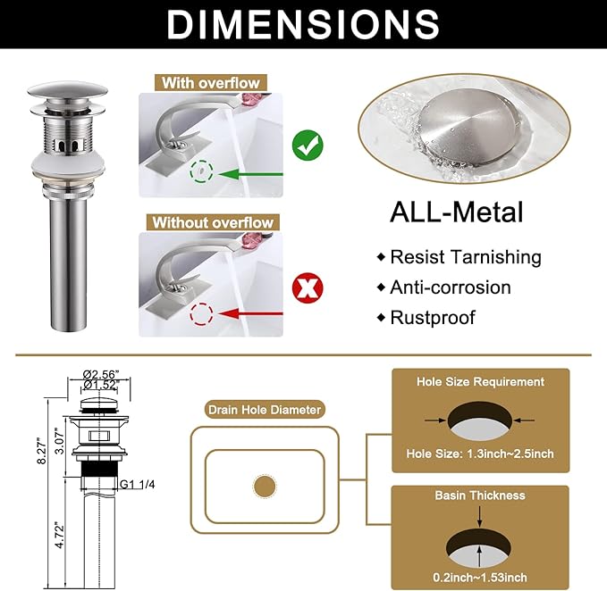 Brushed Nickel Bathroom Faucet,Modern Single Hole Bathroom Faucet,High Arc Brass Bathroom Sink Faucet with 1 Hole 3 Hole Mount 6-Inch 10-Inch Deckplate,Pop Up Overflow Drain Assembly Included