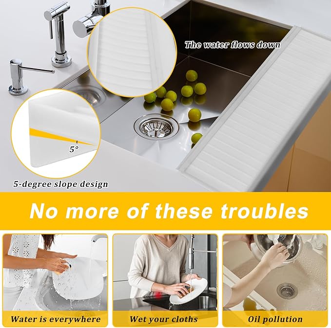 Silicone Sink Edge Protectors - Multifunction Accessories, Splash Guard & Draining Mat for Kitchen, Bathroom Sink, Steel, Granite, Quartz Countertops (Transparent, 4 * 24in)