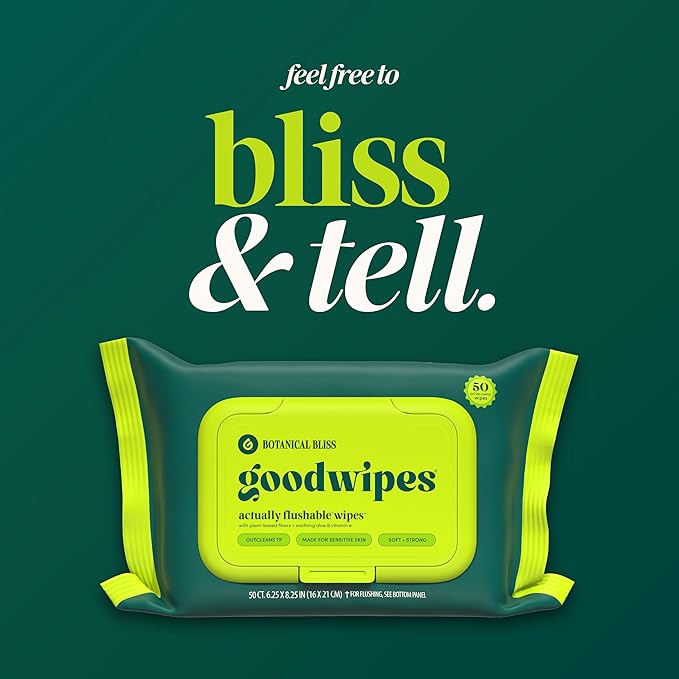 goodwipes Flushable Wipes for Adults - Botanical Bliss Butt Wipes for Women & Men, Septic Safe, Toilet & Bathroom Essentials, Extra Large, 318 Count (6 Packs and 1 Travel Pack)