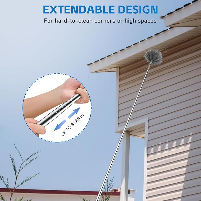 SetSail Cobweb Duster with Extension Pole, Retractable Dusters for Cobweb Cleaning 81-inch Long Handle Spider Web Brush for Outdoor Indoor High Ceilings, Grey