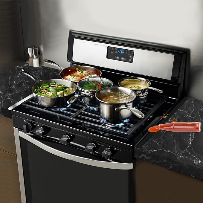 Stove Gap Covers - Stainless Steel, Stove Gap Filler | Oven Gap Cover | Heat Resistant & Easy To Clean Stove Counter Gap Cover | Gaps Filler Between Stove and Counter Guard (Black, 23.5"L, 0.9" W)