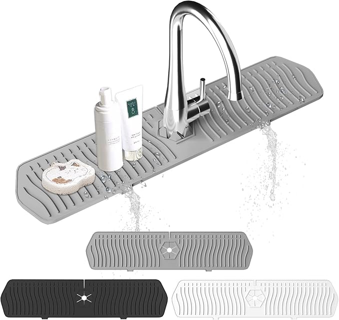 Kitchen Sink Splash Guard -24" x 5.8'' Silicone Sink Mat Splash Guard fit for Countertop, Bathroom,Farmhouse,RV by EBIGIC (Grey)
