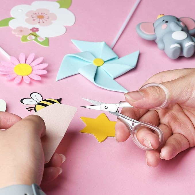 SCAIKTIG Small Craft Scissors, 3" Tiny Travel Scissors Tsa Compliant with Cover, Sharp Scissors all Purpose, Straight Fine Tips Mini Sewing Scissors Set, Precision Detail Paper Cutting, Transparent