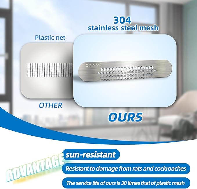 25PCS 304 Stainless Steel More Durable Window Weep Hole Screen Patch Drain Quickly PET Self Adhesive More Sticky & Waterproof (2.36in*0.39in(6cm*1cm))