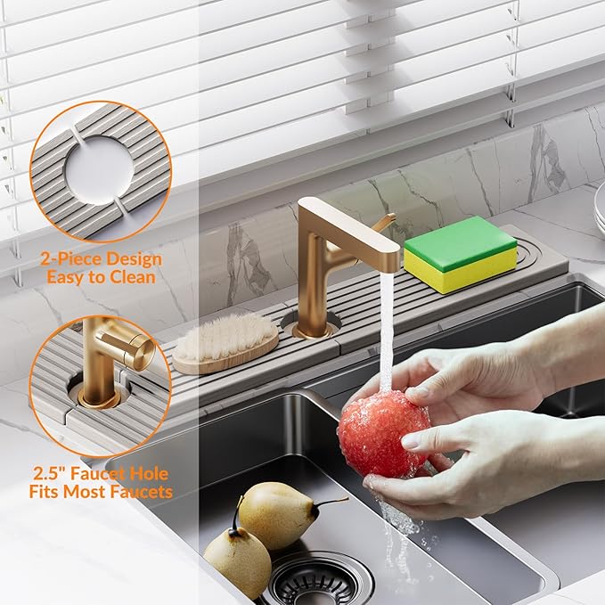 23.6 Inch Stone Faucet Mat for Kitchen Sink Splash Guard, Diatomite Sink Protectors for Kitchen Sinks Behind Faucet, Quick Dry Water Absorbing Stone Tray , Drip Catcher (Gray, 23.6" x 3.9")