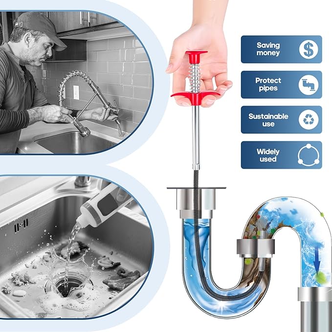 24''Flexible Grabber Claw, 4 Claws Drain Snake with Tweezers, Retractable Drain Clog Remover Tool, Bendable Hose Grabber Reacher Tool, Pickup Tool for Bath Tub, Toilet, Kitchen Sink & Sewer