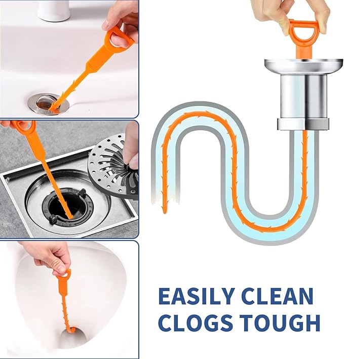 34inch Drain Snake (1pc), 25inch Hair Drain Clog Remover (10 pcs) & 18Inch Cleaner Brush (2 pcs), Sink Plumbing Snake Drain Tool Unclogger Tool Set For Kitchen, Bathroom Tub, Sewer, Toilet