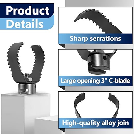 2Pcs Drain Cleaning 3-Inch T-150-1 3" Root Cutter, Sharktooth Cutter Fit for Ridgid Sectional Cable C-10, K-60-SE Sectional Machine, Drain Cleaning and Drain Snake Drill Attachment, Replace 98055