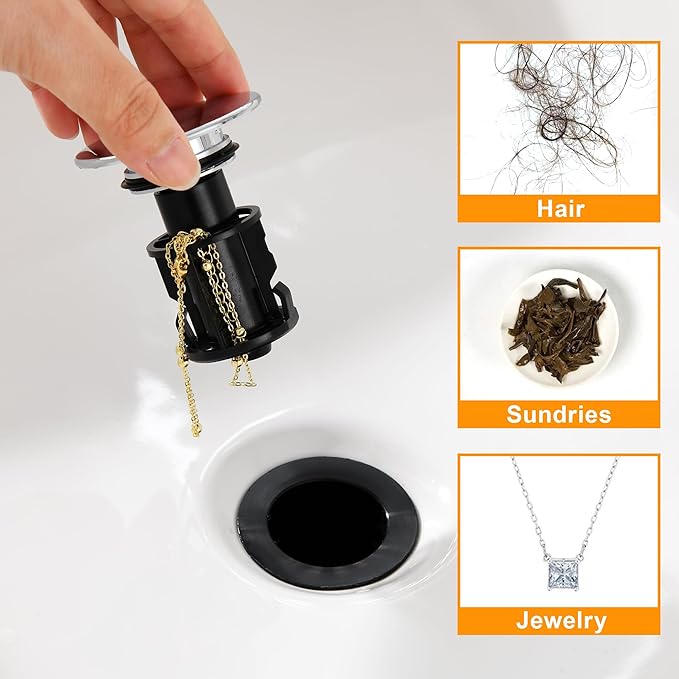 Vessel Sink Drain Without Overflow, Bathroom Pop up Sink Drain Fit for 1 3/4 Inch Vessel Sink, Built-in Anti Clogging Sink Stopper, Chrome