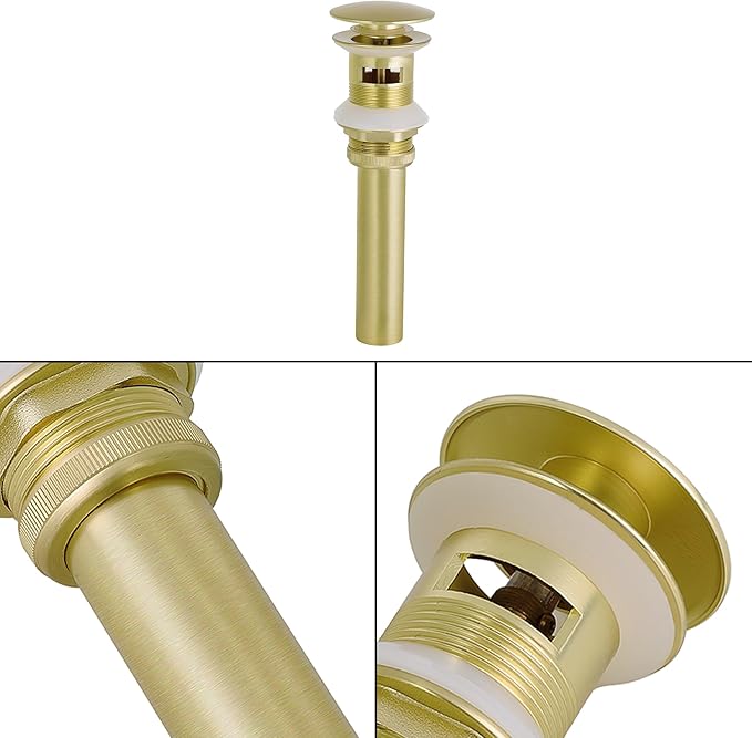 Bathroom Sink Drain Stopper, Pop Up Drain Vessel Sink Assembly with Overflow, Brushed Gold
