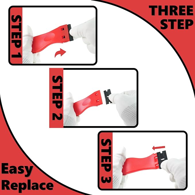 2 Pack Non-Scratch Plastic Scrapers, 8 Replacement Razor Blades, House & Car Cleaning Tool for Glass, Cooktop, Oven, Stove, Remove Stain, Paint, Glue (black red)