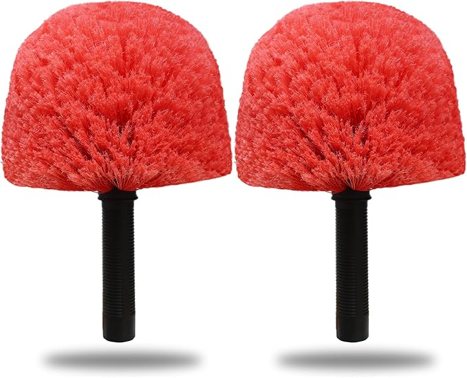 2 Pack Twist-On Cobweb Duster Head Brush - Indoor & Outdoor Spider Web Cleaning Solution - Fits Standard Acme Threaded Poles - Durable & Versatile Spider Web Corner Cleaner Head Only - Red
