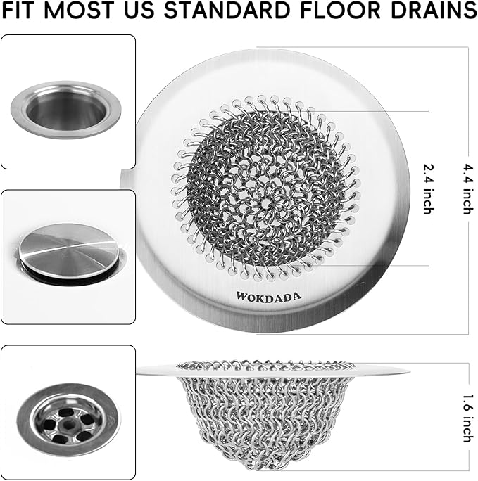 Bathtub Drain Hair Catcher, Fast Drainage Shower Drain Hair Catcher, Reversible 304 Stainless Steel Drain Protector for Pop-Up and Regular Drains of Bathroom(Patented Product)