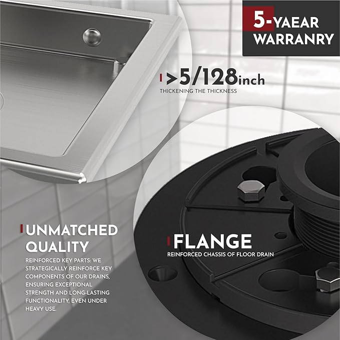 WEBANG 4 Inch Square Shower Drain Brushed Floor Drain with Flange Reversible 2-in-1 Cover Tile Insert Grate Removable SUS304 Stainless Steel CUPC Certified Brushed