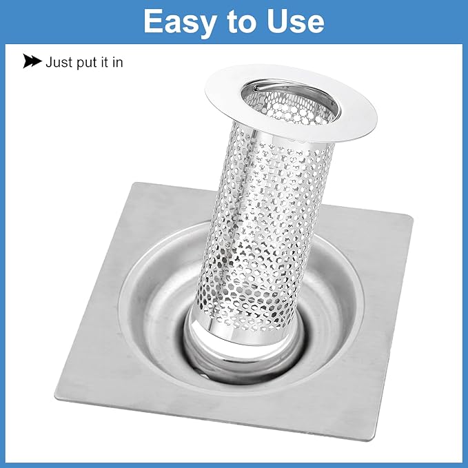 uxcell 4 Pack Shower Drain Strainer, 3.2" x 2.2" 304 Stainless Steel Floor Drain Strainer Deep Sink Hair Catcher for Kitchen Bathroom Balcony Floor Drain, Fit Hole Size from 1.3" to 2.2"