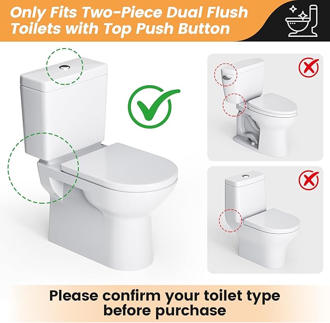 2-Inch Dual Flush Valve Replacement Kit for 2-Piece Toilets, Universal Toilet Repair Kit with Push Button, Fill Valve, Gasket & Bolts,Compatible with Glacier Bay, Kohler, American Standard, and Toto