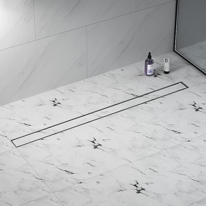 Linear Shower Drain 54", Brushed Floor Drain with Tiled Insert Grate & Hair Strainer, 304 Stainless Steel Bathroom 2-in-1 Tiled in Drain, CUPC Certified (Brushed, 54'')
