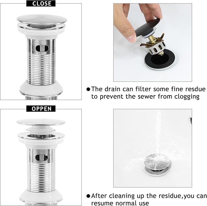 Bathroom Sink Drain,2 Pack Drain Stopper with Overflow,Pop Up Drain Assembly with Detachable Strainer Basket,Built-in Anti-Clogging, Stainless Steel Nut Brushed Nickel
