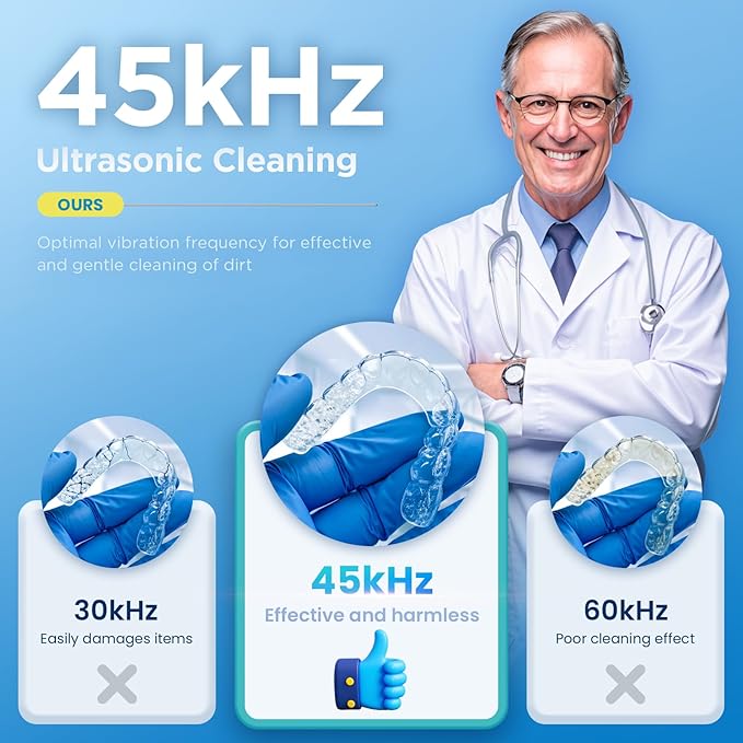 Dental Ultrasonic Retainer Cleaner Machine: 45kHz Dental Cleaning Pod with Digital Timer & 200ML, Deep Cleaning for Dentures, Mouth Guards, Aligners, Night Guards, Braces, Toothbrush Heads & Jewelry