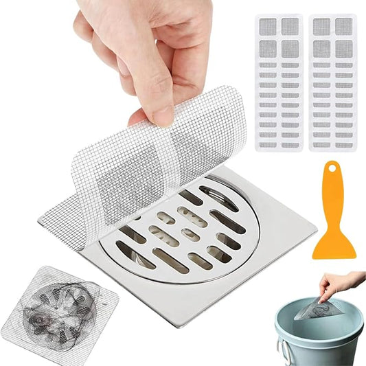 25 Packs - Disposable Shower Drain Hair Catcher 3.94 Inches Square Drain Hair Catcher Stickers for Bath & Kitchen - Hair Catcher Shower Drains Cover for Human & Pet Hair - Mesh for Bathtub & Laundry