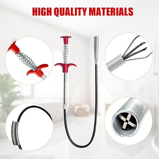 2-Pack Drain Snake & Clog Remover Tool (35'' & 79'') - Gutter Cleaning Tools Flexible Plumbing Auger Tool with Hair Grabber Claw for Shower, Sink, Toilet, Bathtub, Kitchen Pipe Cleaning