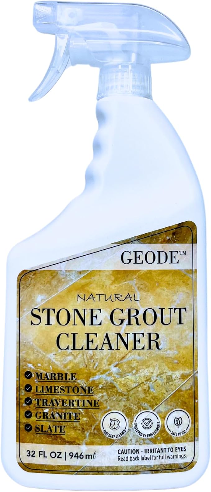 GEODE Natural Stone Grout Cleaner for tile floors - non-damaging, deep cleaner safe for Marble, Limestone, Travertine, Ceramic - Industrial Strength Tile, Stain Remover, Powerful Formula (32 oz.)