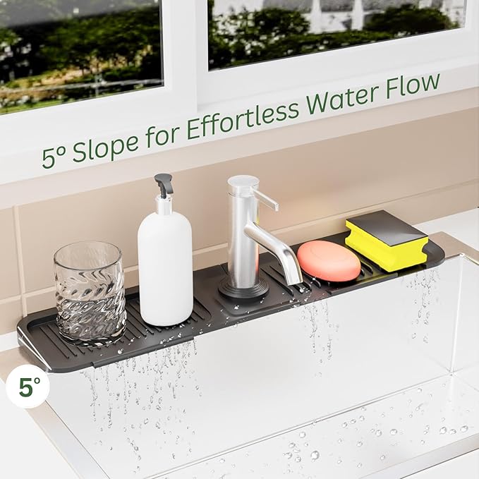 Kitchen Sink Splash Guard Black 24inch 5° Sloped, Silicone Draining Mat for Kitchen Sink, Faucet Mat For Kitchen Sink, Silicone Sink Splash Guard From Luxury Lineup