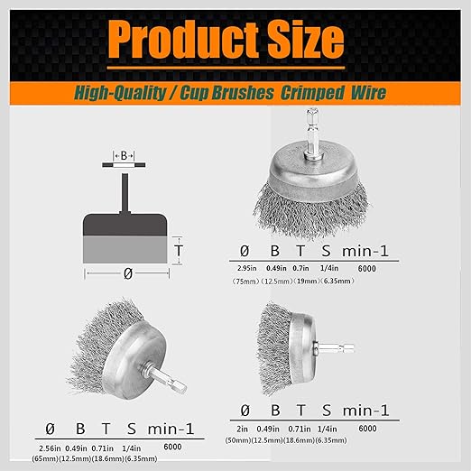 20 Pack Wire Brush Wheel for Drill Set, Wire Brush for Drill 1/4 Inch Hex Shank 0.012 inch Coarse Carbon Steel, Wire Wheel for Drill for Cleaning Rust and Abrasive,Wire Brush Drill Attachment