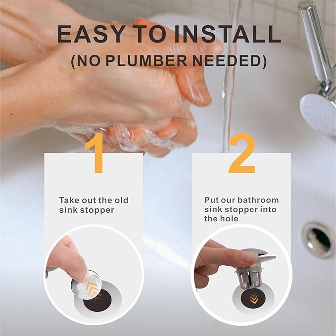 Brushed Nickel Bathroom Sink Stopper Replacement, Wellup Universal 2-in-1 Bathroom Sink Drain Stopper for 1 1/8"-1 1/2" Sink Drain Hole, Pop Up Sink Stopper Strainer with Hair Catcher