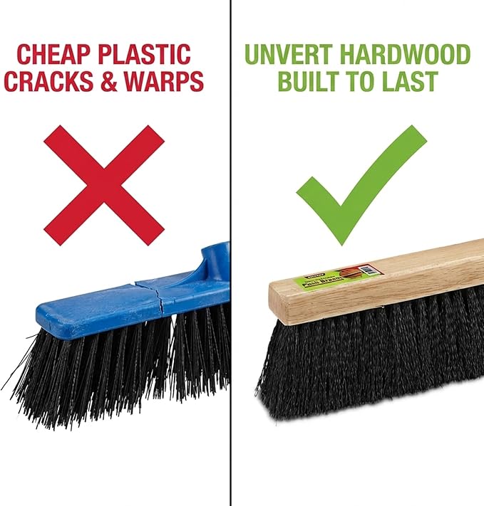 Black Indoor Push Broom Head – Heavy Duty Hardwood Block – Polypropylene Bristles – Deck Scrub Brush – Two Threaded Handle Holes for Better Assist (14")