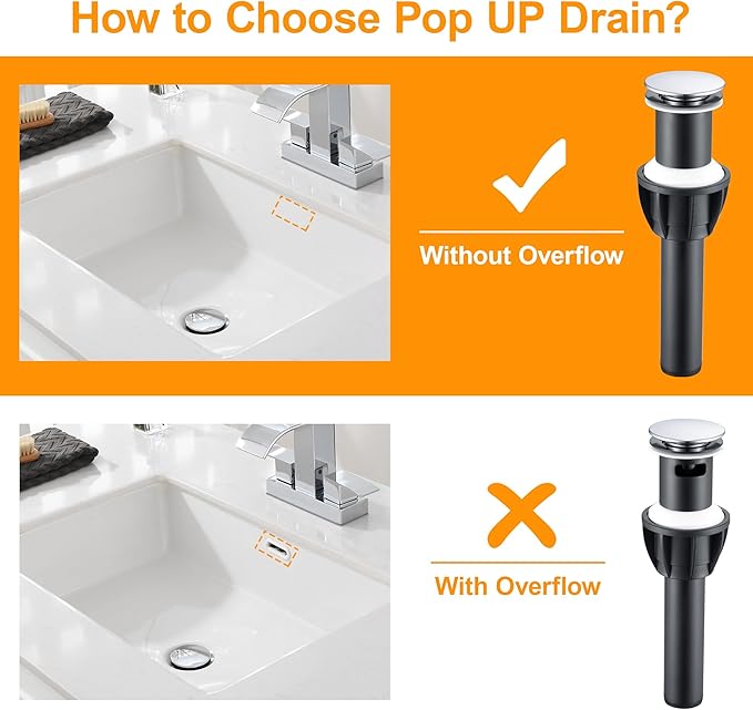 Vessel Sink Drain Without Overflow, Bathroom Pop up Sink Drain Fit for 1 3/4 Inch Vessel Sink, Built-in Anti Clogging Sink Stopper, Chrome