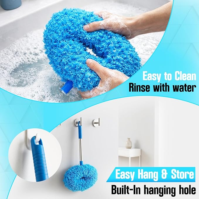 Ceiling Fan Cleaner Duster with Extension Pol, 12 to 51 Inch Duster Length, Reusable Microfiber Dusters for Cleaning Fan Blades, Cobwebs, Walls, Windows & High Ceilings, Removable, Blue