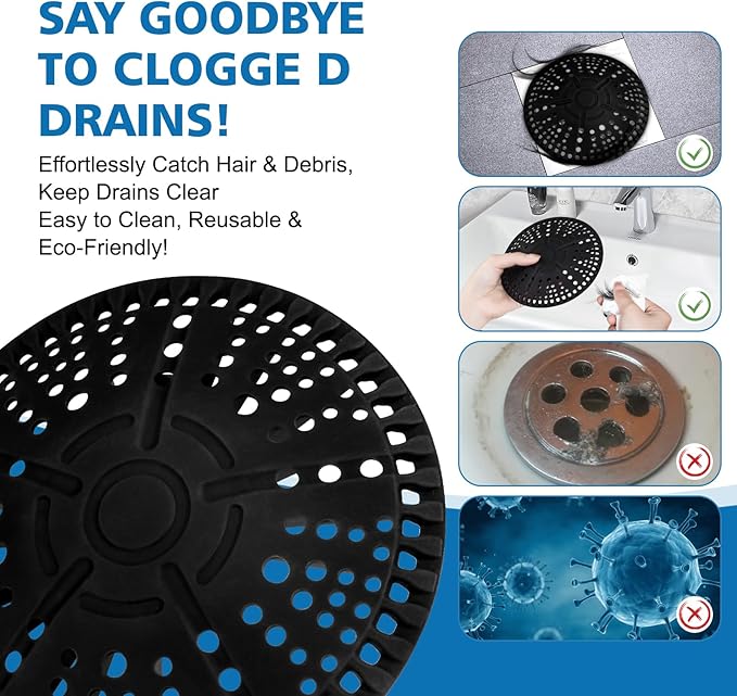 ZOOY Shower Drain Hair Catcher, 2 Pack 5.5 Inch Silicone Large Drain Cover, Bathroom Hair Drain Catcher, Flat Anti-Clog Hair Trap for Shower, Bathtub, Tub & Sink Hair Strainer(Dark Grey)