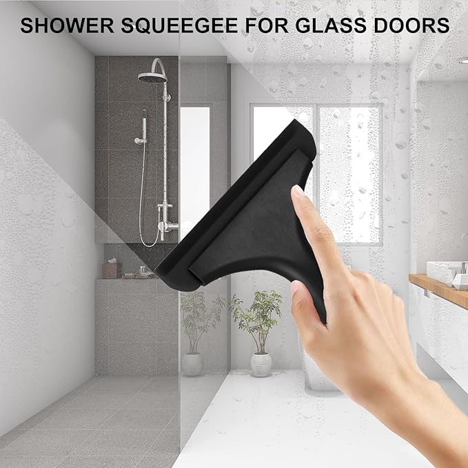 SetSail Shower Squeegee for Glass Doors Small Squeegee for Shower Glass Door Mini Silicone Squeegee for Car Window Cleaning 2 Packs, All Black