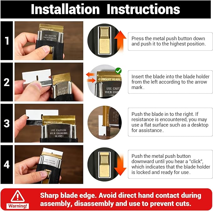Ceramic Single Edge Razor Blade Scraper Tool with 10 Extra Blades, Glass Top Stove Scraper for Cleaning Oven Door and Cooktop, Window Scraper for Removing Paint, Stickers, Adhesive and Decals