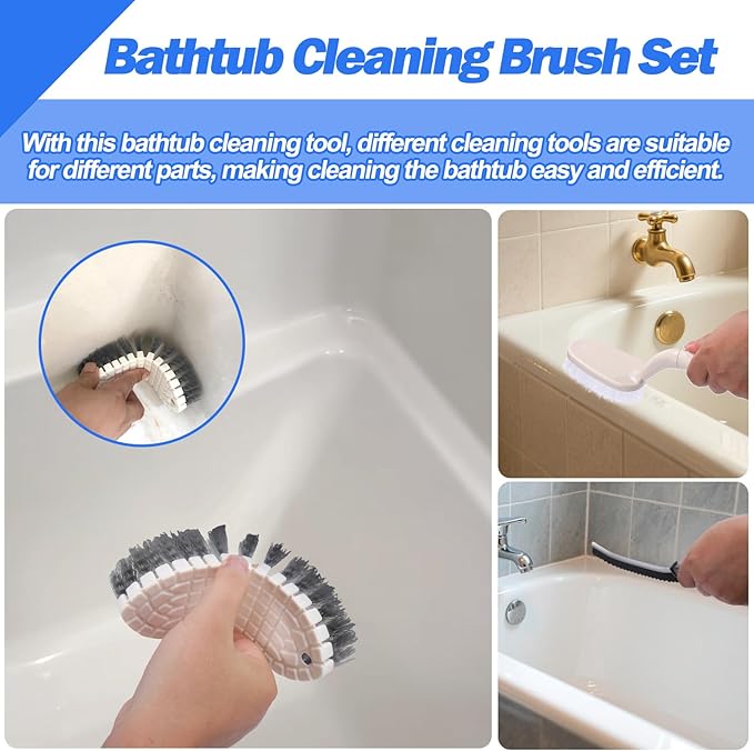 XANGNIER Bathtub Cleaning Brush Tools Kit,3 Pcs Bath Tub Scrubber Cleaner Brush with Long Handle,Shower Scrub Brushes Set for Cleaning Bathroom,Tile,Grout,Wall,Toilet,Kitchen,Sink,Floor,Carpet