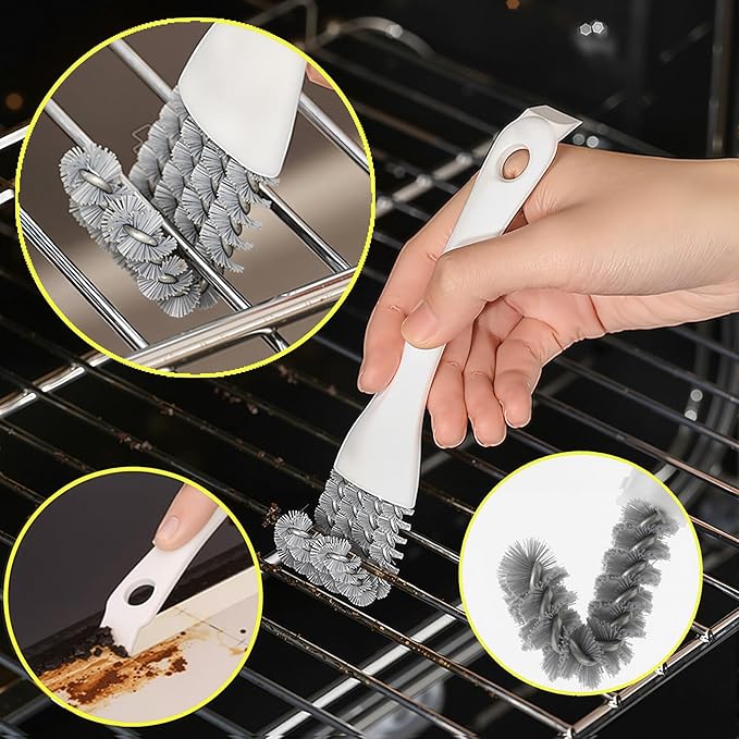 6 Pcs Heavy-Duty Cleaning Brush Set with Stainless Steel Brushes & Scraper - Includes U-Shape Brush, Dual-Head Brass/Nylon Brushes for Gas Stoves, Grills, Rust, Grease & Surface Prep