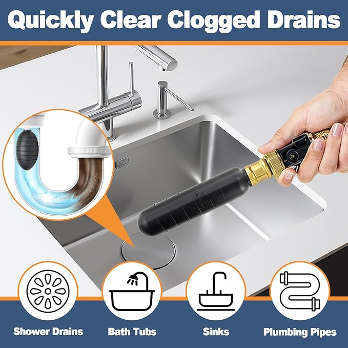 Drain Cleaning Bladder Kit, Including 3 Sizes Rubber Bladders1"-6", Durable Drain Bladder Tool for Sink Shower Pipe & Sewer Unclogging (3 Pcs)