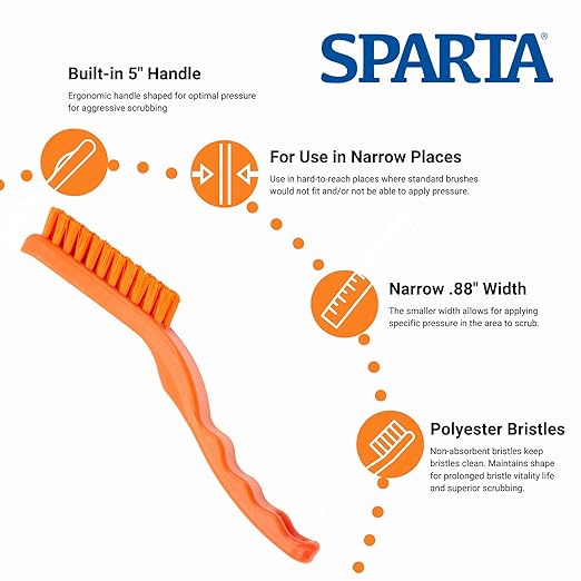 SPARTA Detail Brush Grout Brush, Crevice Brush with Hanging Hole for Bathroom, Kitchens, Countertop, Plastic, 9 Inches, Orange, (Pack of 6)