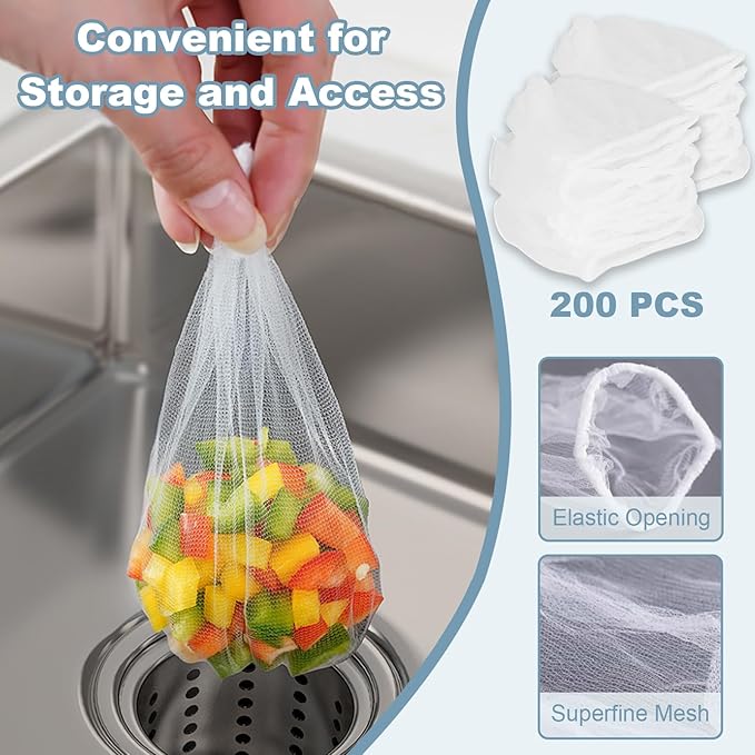 200 PCS Kitchen Mesh Sink Strainer, Disposable Sink Strainer Covers, Drain Nets for Kitchen Sink for Collecting Kitchen Food Waste Leftover Garbage