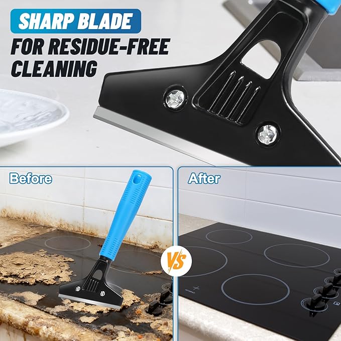 Floor Scraper Long Handle Heavy Duty, Adjustable 8"-72" Razor Blade Scraper Tool, 4 Inch Paint Scraper for Cleaning Floors, Walls, Tile, Glass, Adhesive, Wallpaper, Popcorn Ceiling, Gum (2 Pack)