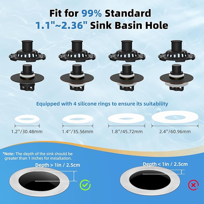 Universal Bathtub Drain Stopper Shower Hair Catcher Bathroom Sink Strainer, Tub Stopper with Visible Top Strainer, Brass Metal 3 in 1 Pop-up Stopper for Standard 1.1''~2.36'' Hole, Oil Rubbed Bronze