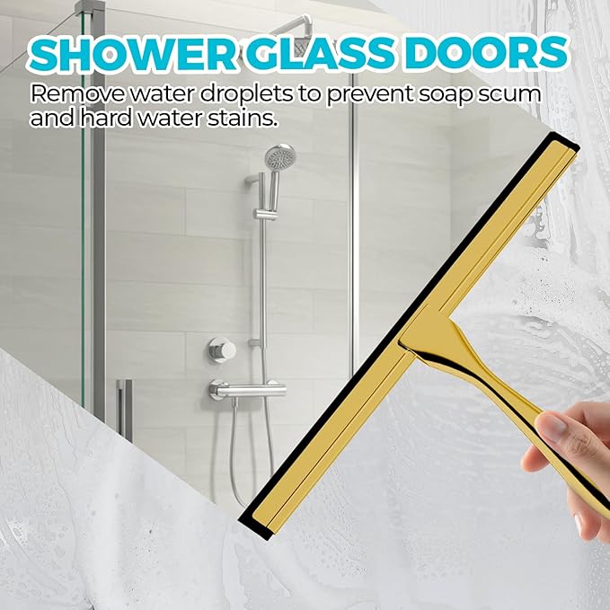 11.5-Inch Golden All-Purpose Shower Squeegee for Shower Doors, Tile Shower Walls, Bathroom, Window, Glass and Car Windshield, Mirrors and Kitchen-Stainless Steel