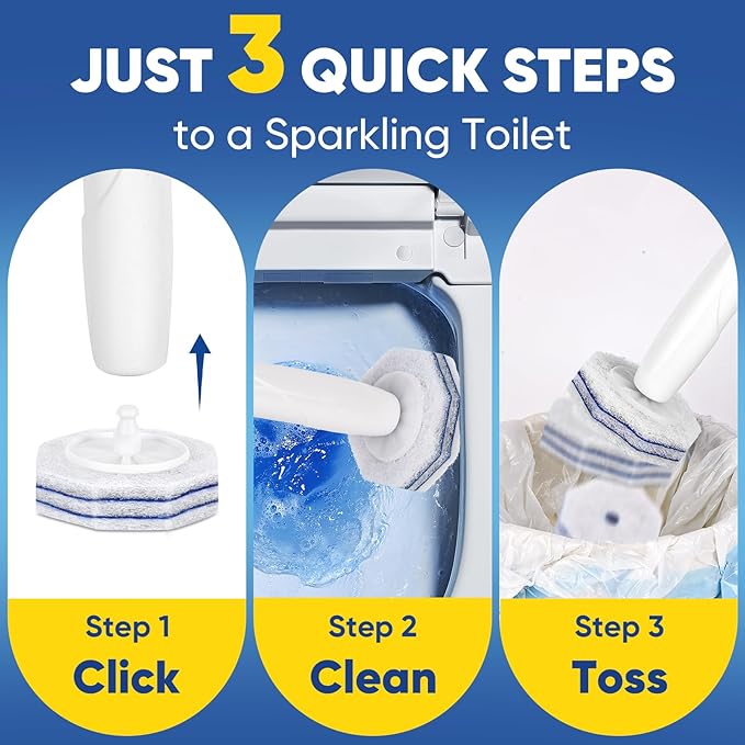 90Ct Aromative Toilet Brush Refills, Toilet Bowl Cleaner Refills, Double-Layer Cleaning Pads Added, Disposable Refill Heads for Toilet Bowl Cleaner Wands，Lemon, Blue Ocean, Lavender （Patented）