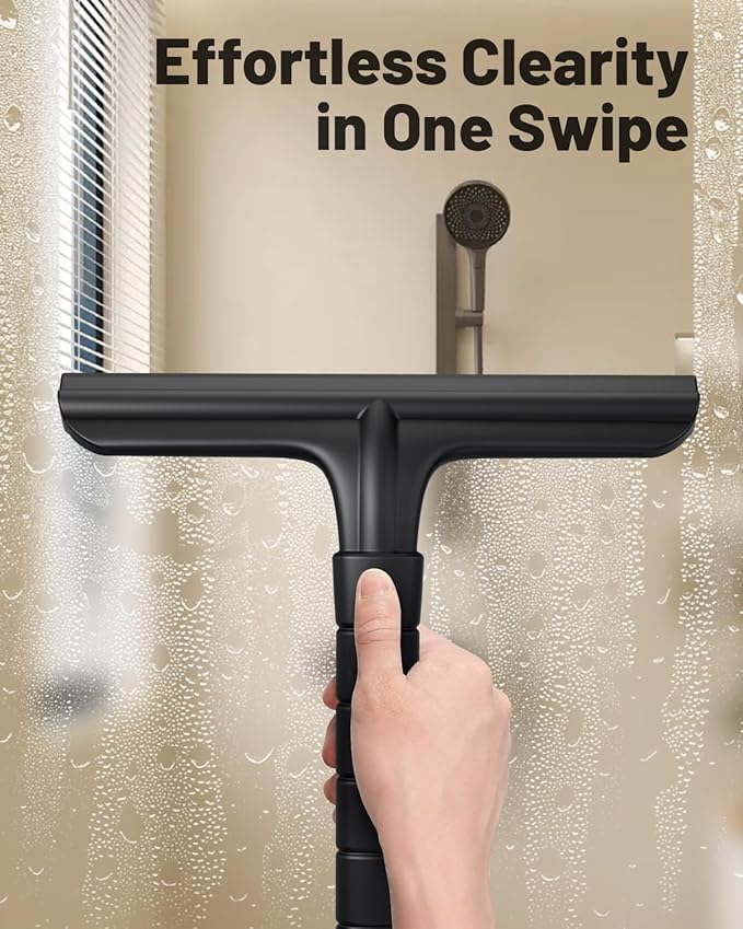 Silicone Shower Squeegee with Hook,Dual-Sided Design with Scraper & Scrub Surface, Shower Squeegee for Glass Doors (Dark)