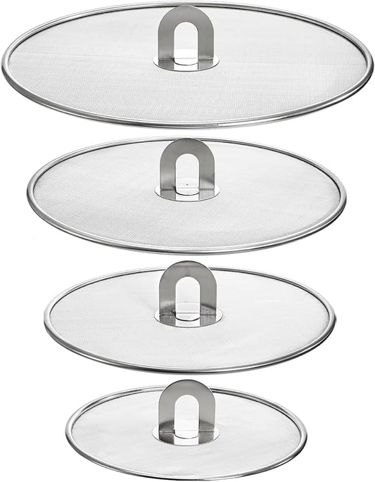 Nicunom 4 Pack Splatter Screen for Frying Pan, 13", 11.5", 10", 8" Stainless Steel Grease Splatter Guard with Fold Flat Knob, Kitchen Oil Splatter Guard Set for Safe Cooking