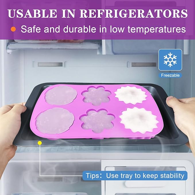 Walfos Silicone Flower Soap Mold,6 Cavities Different Flower Shapes Soap Mold BPA Free.Perfect for Homemade Craft Soap,Ice,Mousse,Cake,Jelly,Chocolate.(2pcs Purple)
