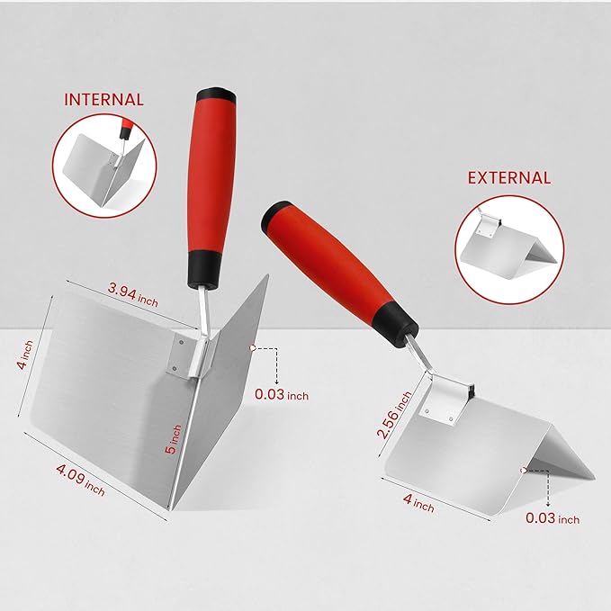 Drywall Corner Trowel 2 PC,SUMED 4'' Inside & Outside Stainless Steel Corner Finishing Tools for Drywall, Perfect for Smoothing and Shaping Corners, Ideal for DIY and Professional Use