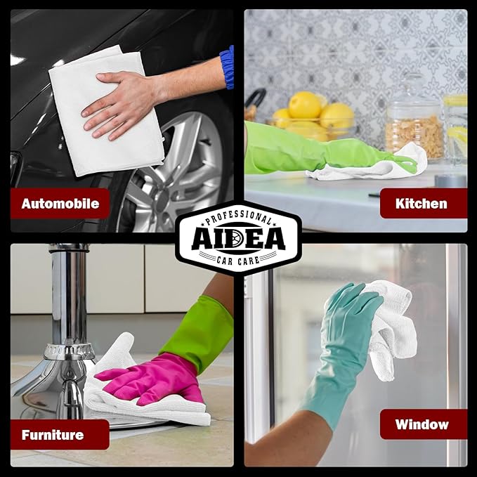 AIDEA Microfiber Cleaning Cloth White, 800PK, Microfiber Towels for Cars, Shop Towels Cleaning Rags, Premium Wash Cloths, Absorbent Towel for SUVs, House, Kitchen, Commercial, Cleaning Supplies 12×12"